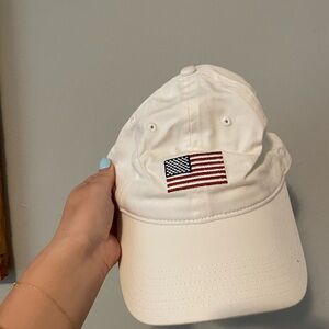 White Baseball Cap with Embroidered American Flag